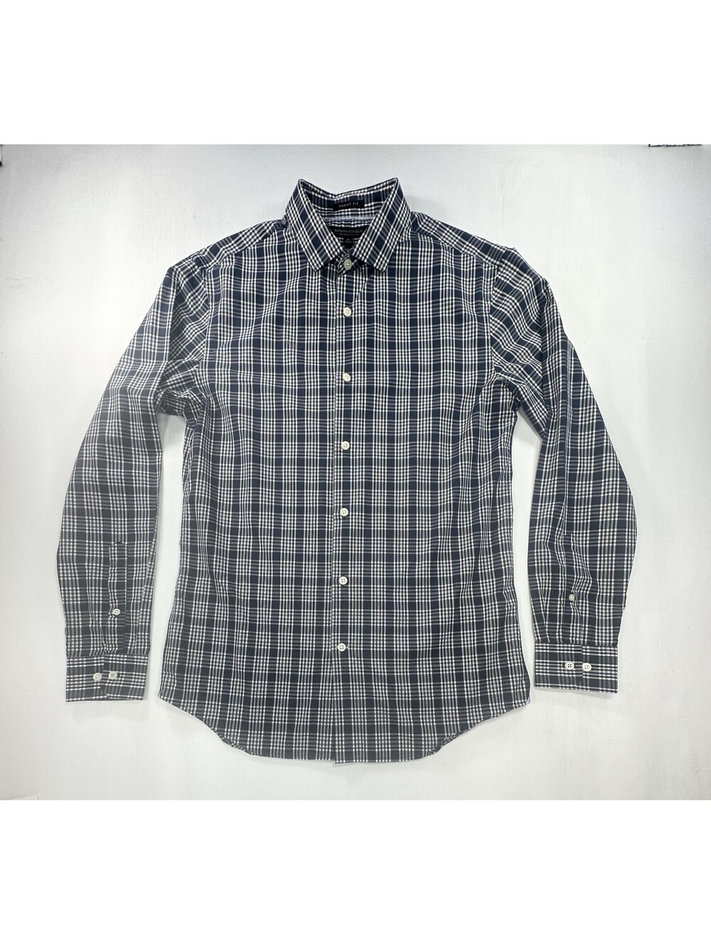 Banana Republic Grant Fit Check Cotton Button Up Blue Mens M
